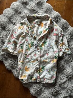 Rachel Zoe White Tropical Print Short-Sleeve Blouse